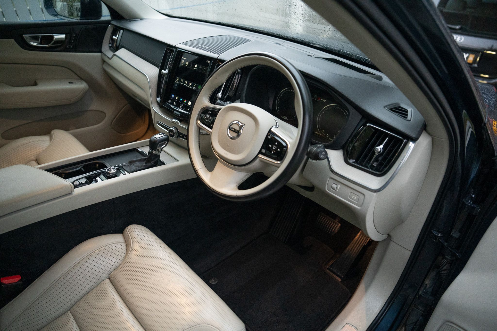 Volvo front cabin with cleaned cream leather